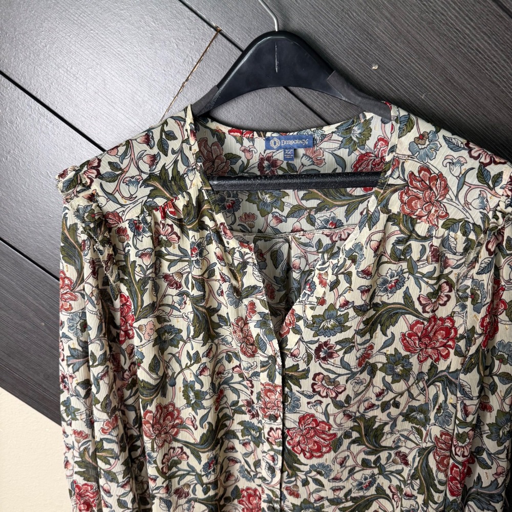 Democracy Women's Floral Button Up Peasant Blouse XL Boho Ruffle Bell Sleeve - Picture 4 of 7